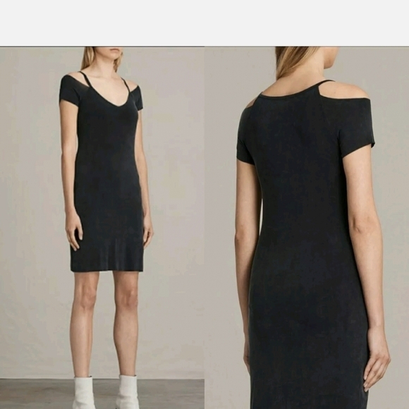ALL Saints 100% Silk Black Mini Dress XS - Picture 1 of 14